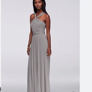 DAVID'S BRIDAL Y-Neck Long Mesh Dress mercury gray size 8